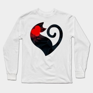 Cute Black Cat with Red Heart - Cool Long Sleeve T-Shirt